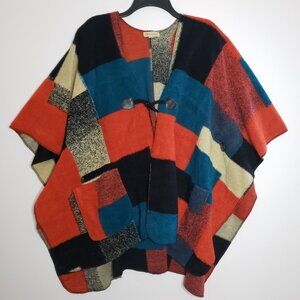 Democracy Jewel Tone Colorblock Cape Cardigan Sweater Size S/M Boho Vintage